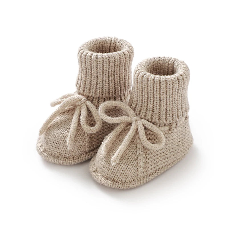 Baby Lauflernschuhe – Weiche Stricksohle mit Schleife, rutschfest (0–18 Monate)