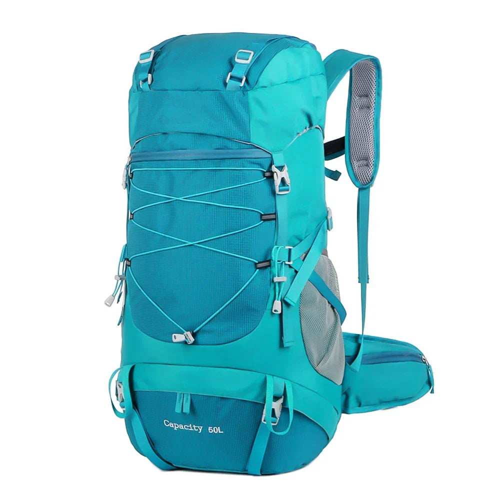50L Wanderrucksack mit Regenhülle – Wasserdichter Trekkingrucksack in Blau