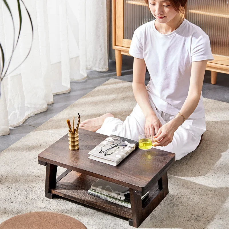 Verstellbarer Tatami-Teetisch aus Massivholz – Klappbarer japanischer Wohnzimmertisch