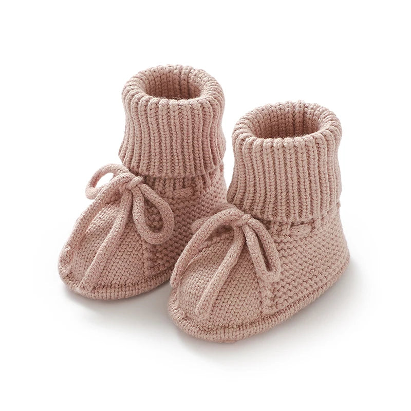 Baby Lauflernschuhe – Weiche Stricksohle mit Schleife, rutschfest (0–18 Monate)