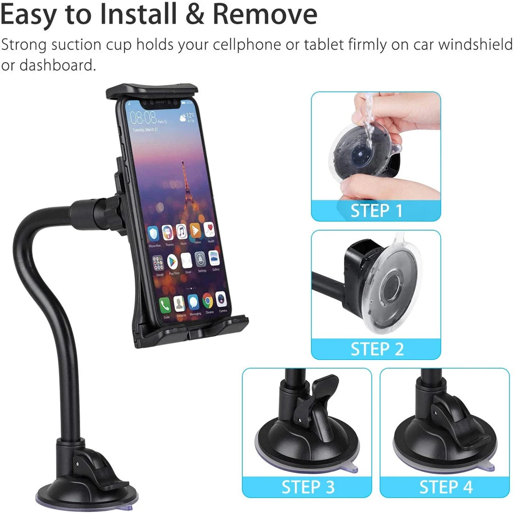 Universeller Auto Tablet & Smartphone Halter – Saugnapf, Schwanenhals, 4,7–13 Zoll