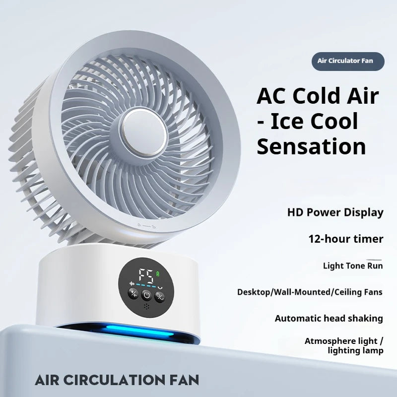 Tragbarer Akku-Ventilator – Wandmontage, faltbar, drehbar mit Nachtlicht (USB 5V)