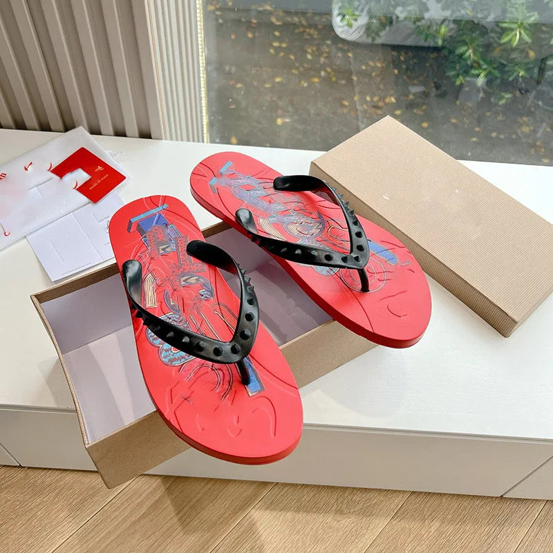 Herren Strandsandalen mit roter Sohle – Modische Leder Flip Flops