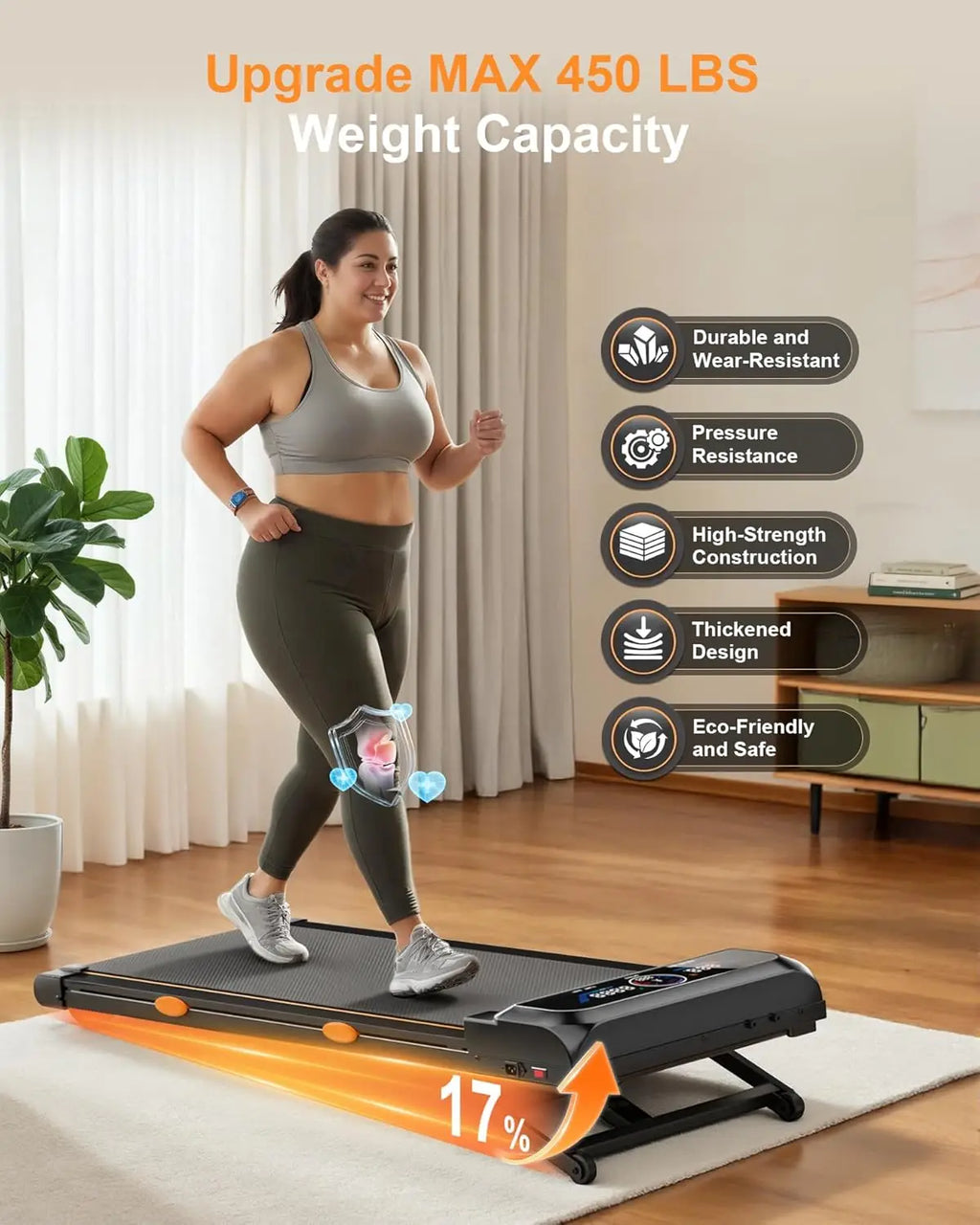 Walking Pad Laufband 3,5 PS – 17% Auto-Neigung, 12 Stufen, RGB-Display, bis 204 kg (3-in-1)