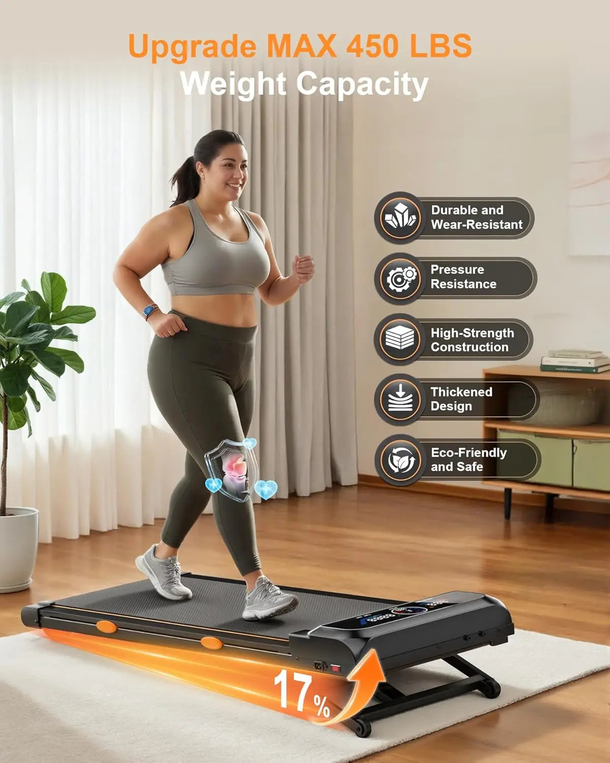 Walking Pad Laufband 3,5 PS – 17% Auto-Neigung, 12 Stufen, RGB-Display, bis 204 kg (3-in-1)