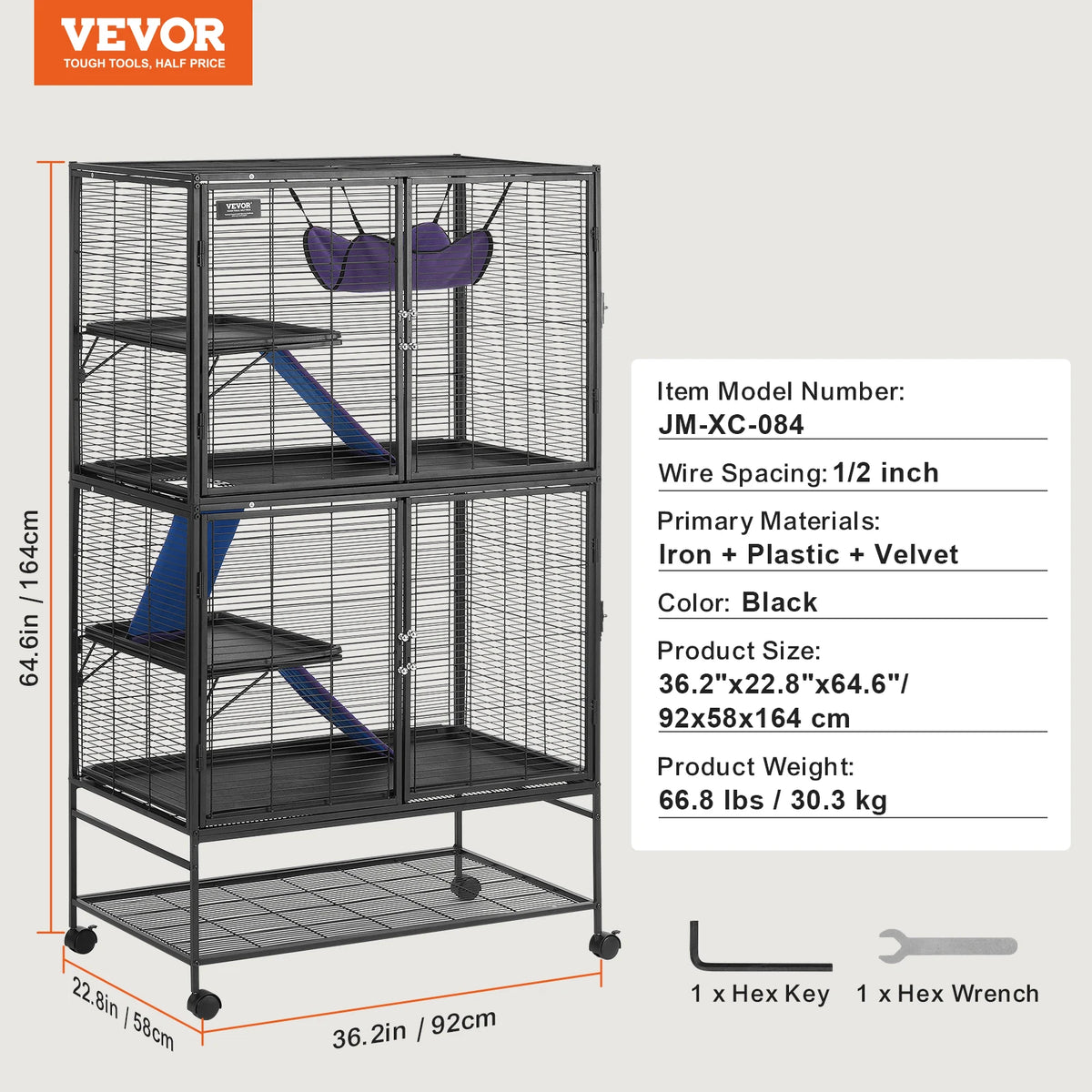 Rollender Metall-Kleintierкäfig 4-stöckig – Großer Käfig für Frettchen, Ratten, Hamster, Meerschweinchen & Chinchilla