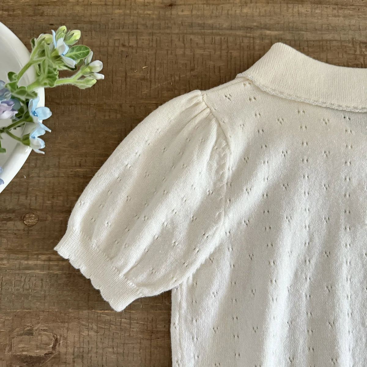 Mädchen Strickbluse Kurzarm mit Schleife – Korean Style, Baumwolle (2–7 Jahre)