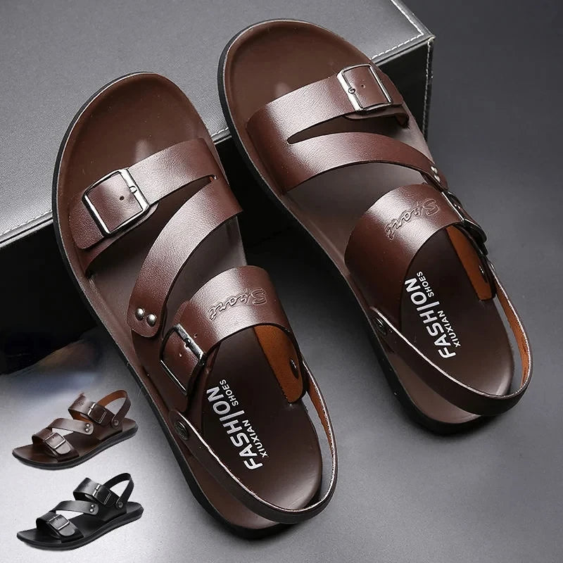 Herren PU-Leder Sandalen – Offene Zehenpartie, Retro Gladiator-Stil