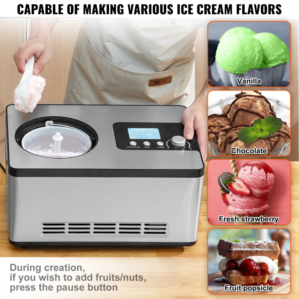 Automatische Eismaschine mit eingebautem Kompressor – 2 Quart, kein Vorfrieren, für Eis, Sorbet & Frozen Yogurt
