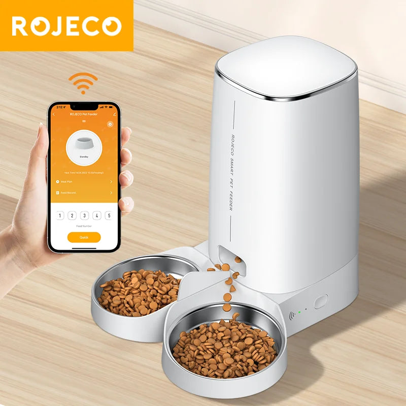 ROJECO Automatischer Katzenfutterspender – Smart WiFi Futterautomat für Katzen & Hunde