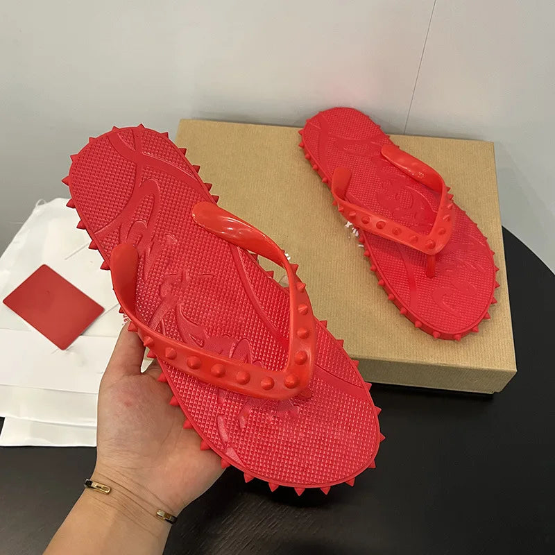 Herren Strandsandalen mit roter Sohle – Modische Leder Flip Flops
