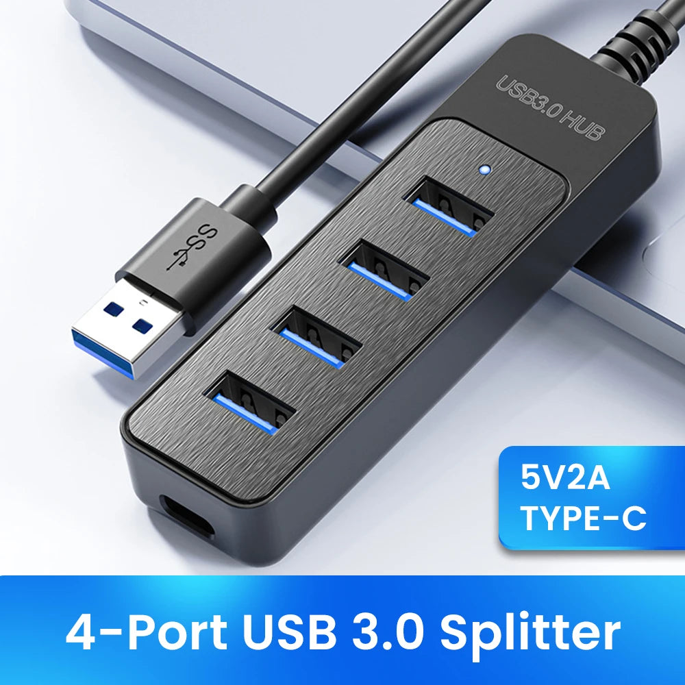 4-Port USB Hub – USB 3.0 & USB-C, Highspeed, für Laptop & PC