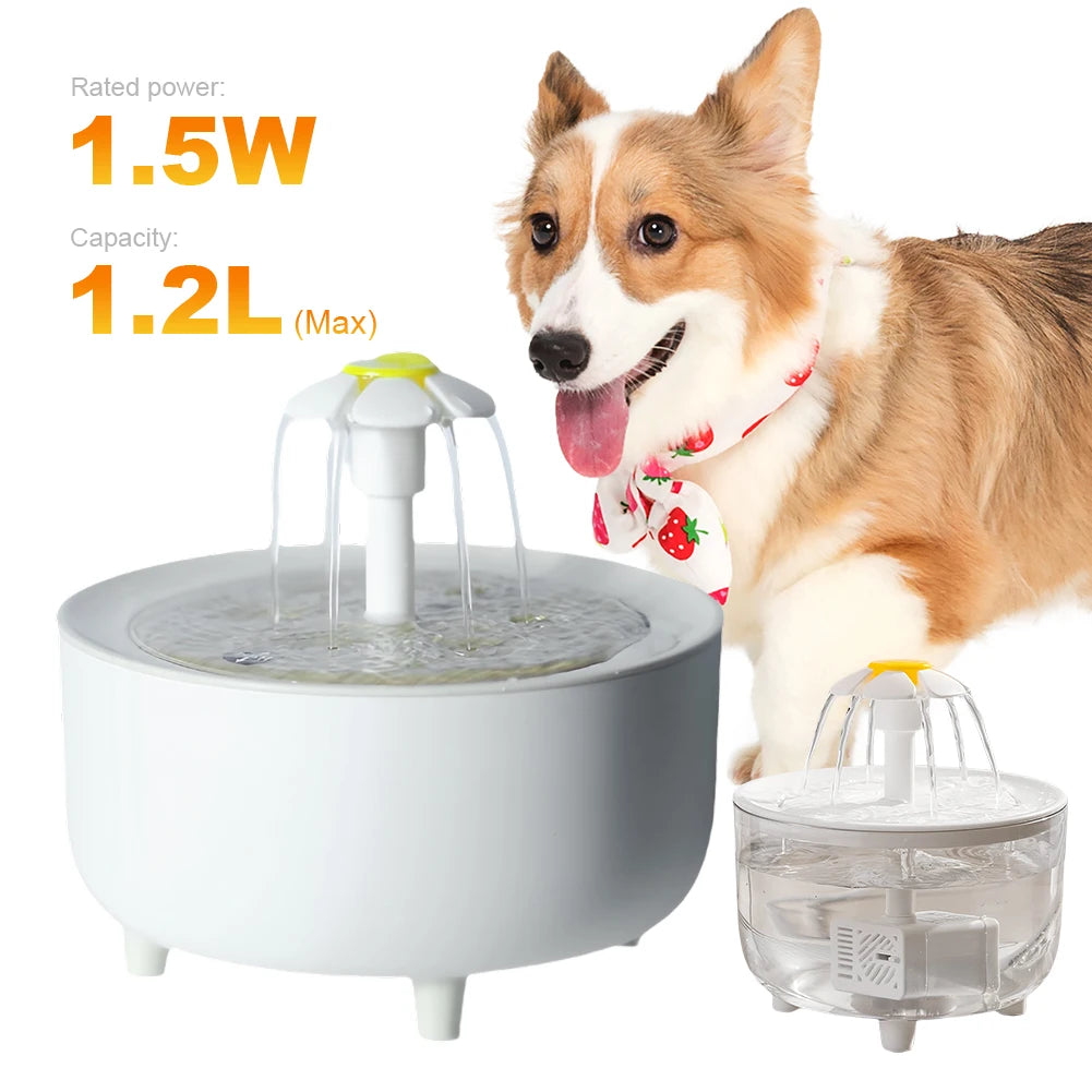 Automatischer Katzenwasserbrunnen 1200ml – USB, leise, mit Aktivkohlefilter, für Katzen & Hunde (Weiß/Transparent)