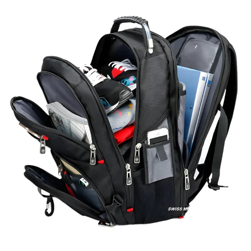 Reise Rucksack 30L mit USB-Ladeanschluss – Atmungsaktiv, Wasserdicht, Schwarz