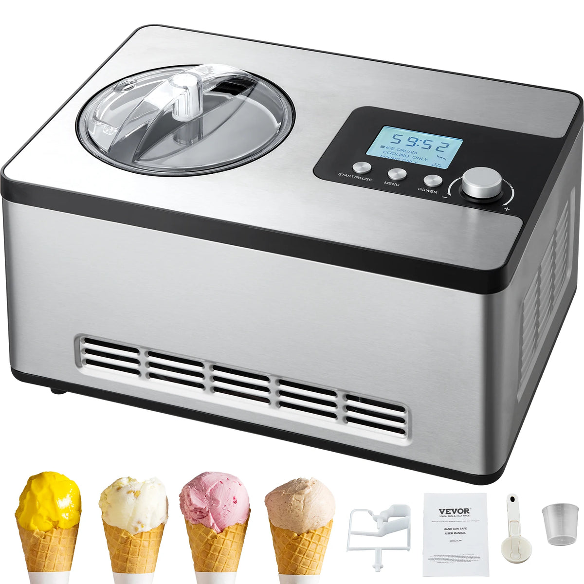 Automatische Eismaschine mit eingebautem Kompressor – 2 Quart, kein Vorfrieren, für Eis, Sorbet & Frozen Yogurt