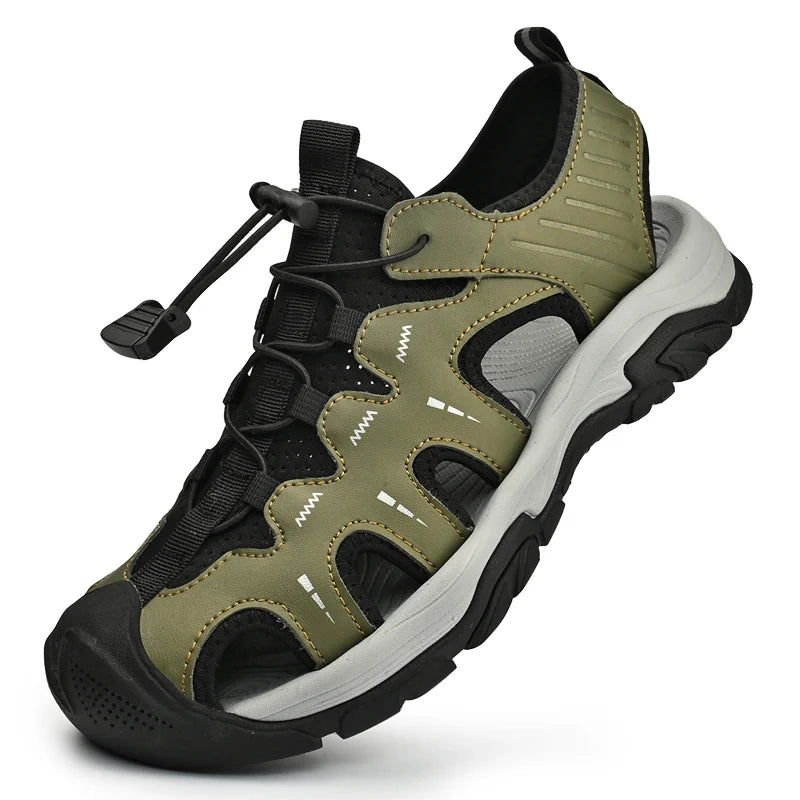 Herren Ledersandalen – Outdoor Wanderschuhe Sommer | Schwarz, Beige, Grün