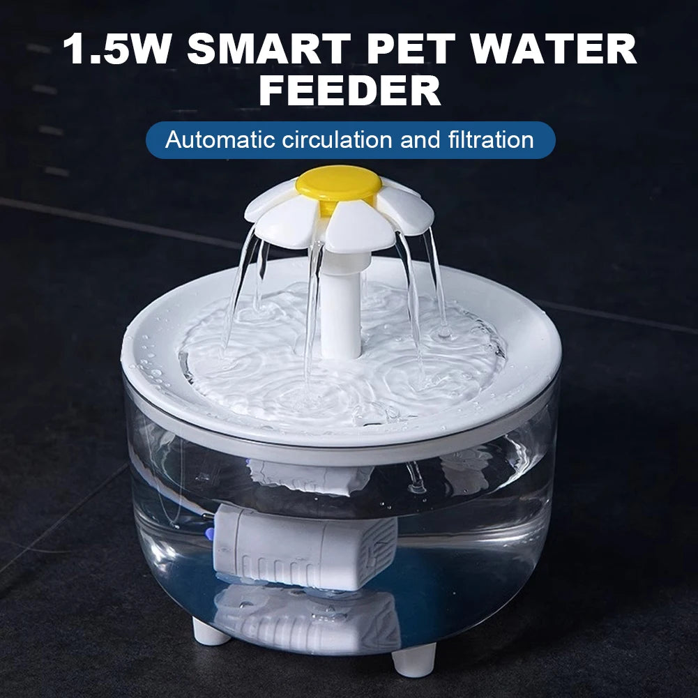 Automatischer Katzenwasserbrunnen 1200ml – USB, leise, mit Aktivkohlefilter, für Katzen & Hunde (Weiß/Transparent)