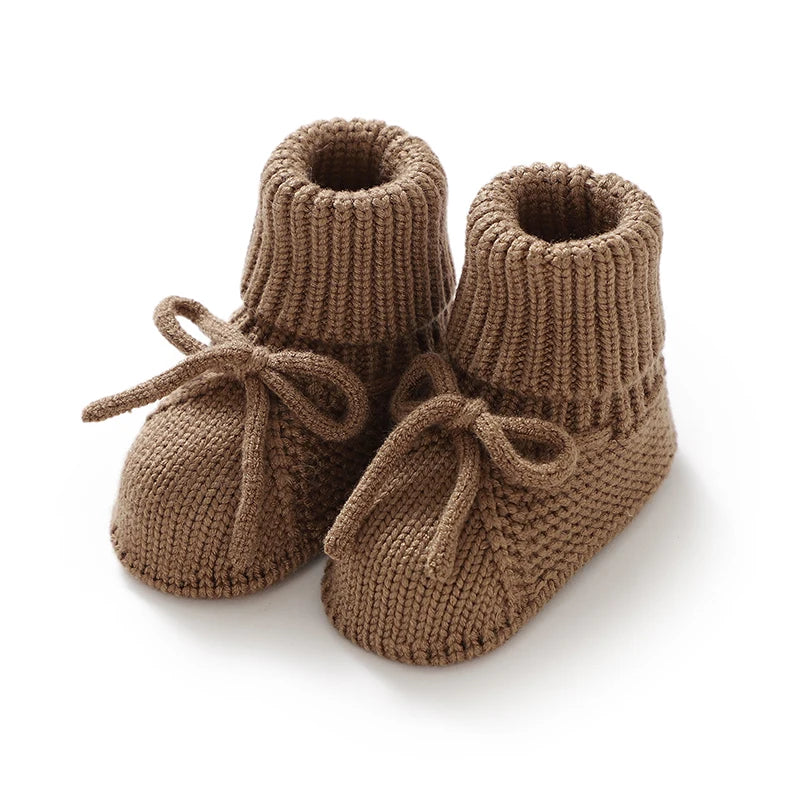 Baby Lauflernschuhe – Weiche Stricksohle mit Schleife, rutschfest (0–18 Monate)