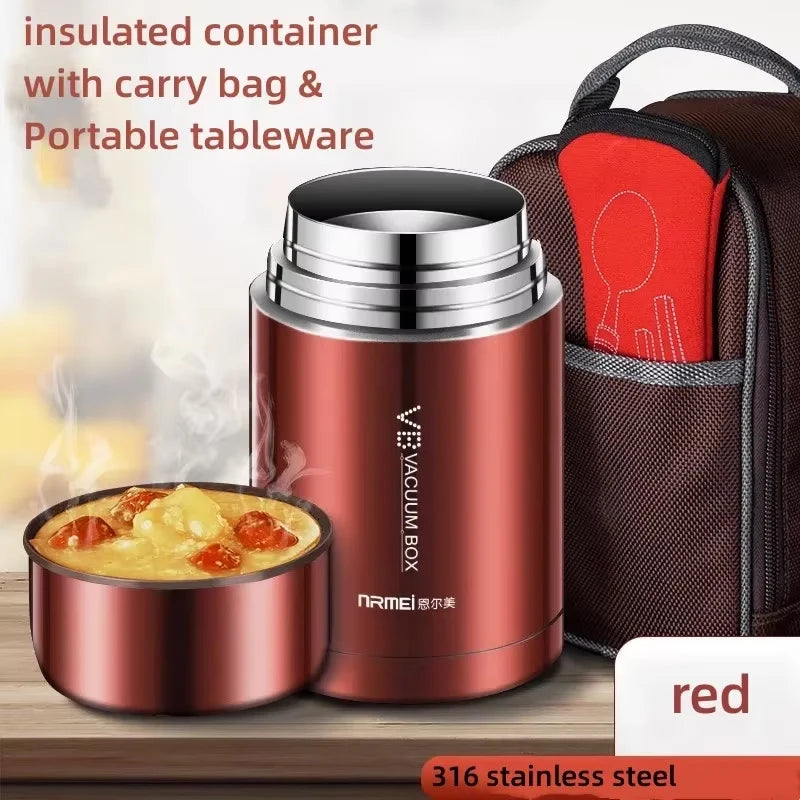 Thermolunchbox 316 Edelstahl – Vakuumisoliert mit Löffel & Tasche