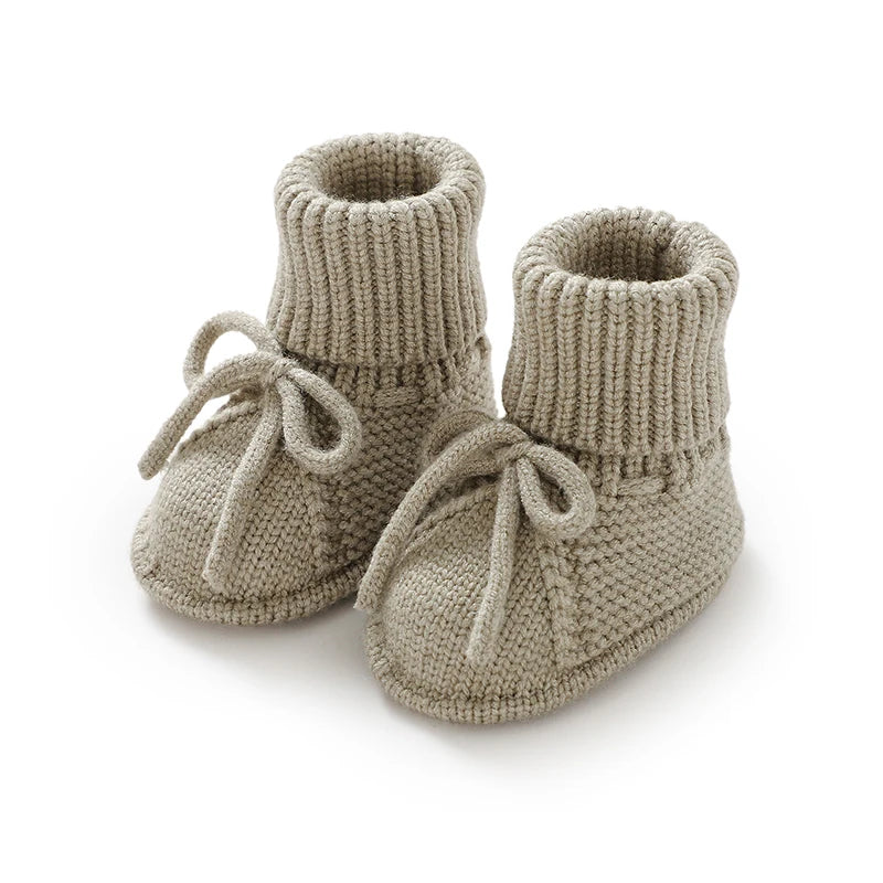 Baby Lauflernschuhe – Weiche Stricksohle mit Schleife, rutschfest (0–18 Monate)