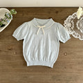 Mädchen Strickbluse Kurzarm mit Schleife – Korean Style, Baumwolle (2–7 Jahre)
