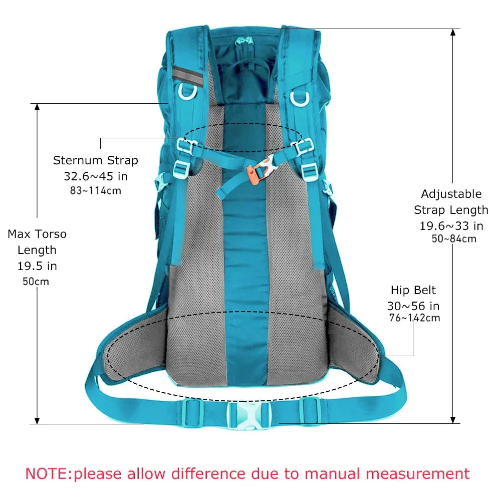 50L Wanderrucksack mit Regenhülle – Wasserdichter Trekkingrucksack in Blau