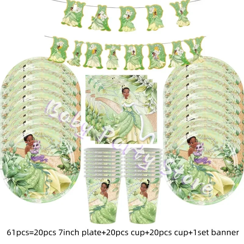 Frosch-Prinzessin Tiana Party-Set – Einweggeschirr für Kindergeburtstag