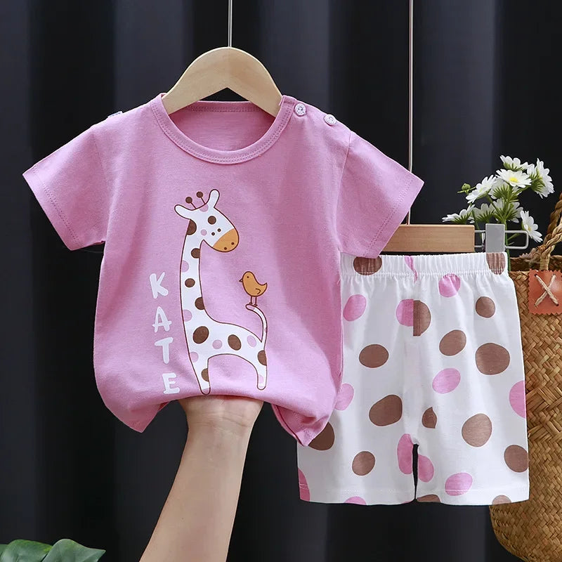 Kinder Sommer-Set 2-teilig – T-Shirt & Shorts mit Cartoon-Print (Baumwolle)