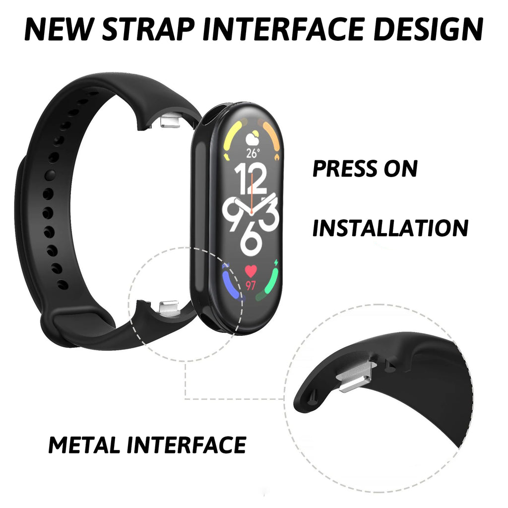 Silikonarmband für Xiaomi Mi Band 8 / 9 / 10 – Sportstil, Faltschließe, Schwarz & Weiß