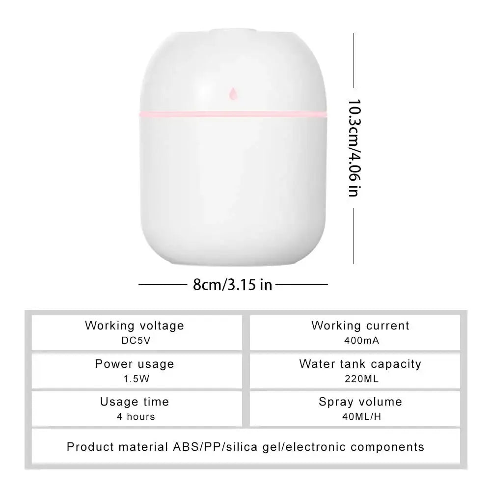 Mini Luftbefeuchter USB – 220ml mit Farbwechsellicht & Aroma-Diffuser