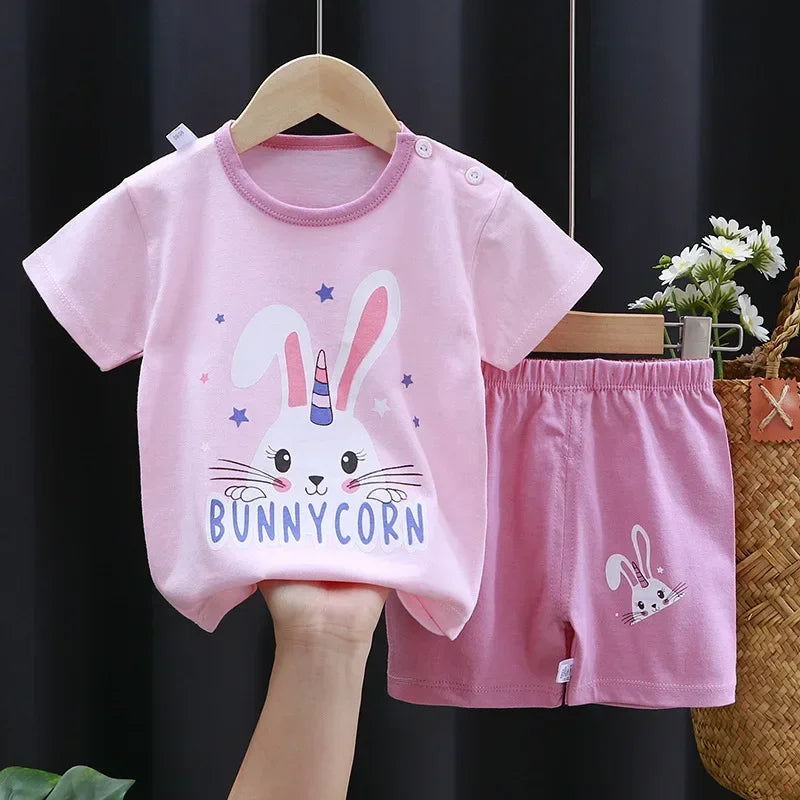 Kinder Sommer-Set 2-teilig – T-Shirt & Shorts mit Cartoon-Print (Baumwolle)