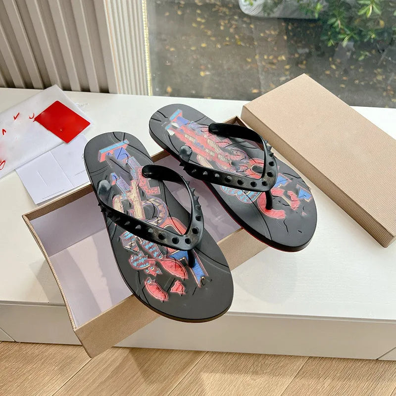 Herren Strandsandalen mit roter Sohle – Modische Leder Flip Flops