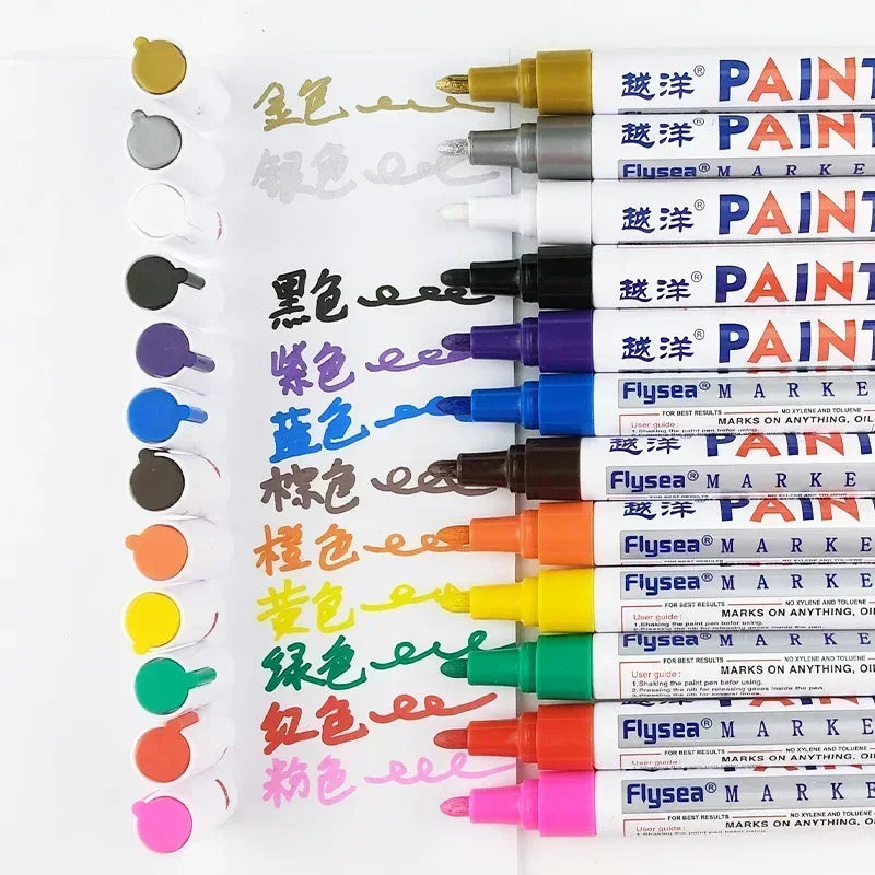 Wasserfester Lackmarker – Permanent, für Reifen, Metall, Glas, Holz & mehr | 12 Farben