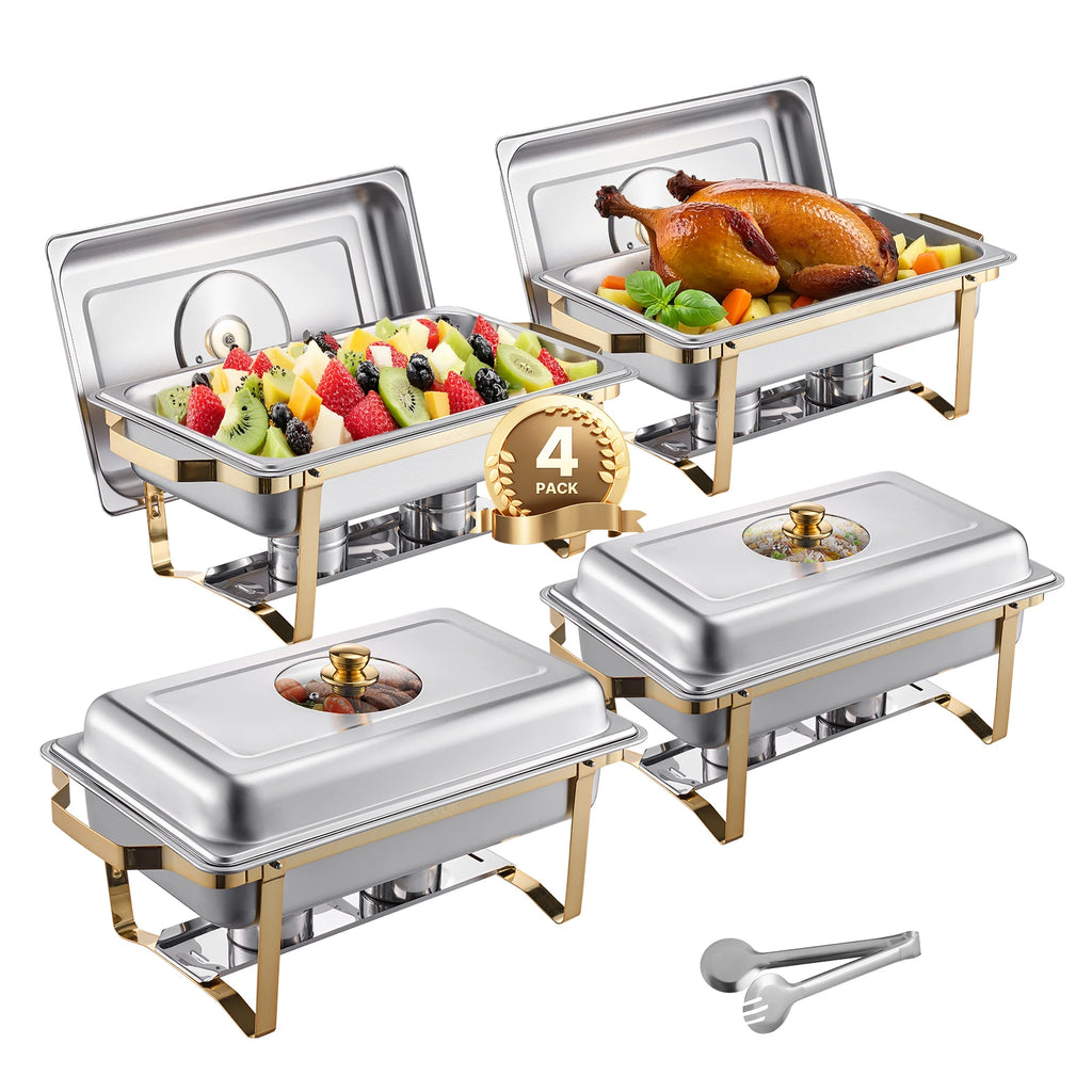 Chafing Dish Buffet Set – 8 Qt Edelstahl Wärmebehälter, 2 oder 4er Pack, für Catering & Feiern