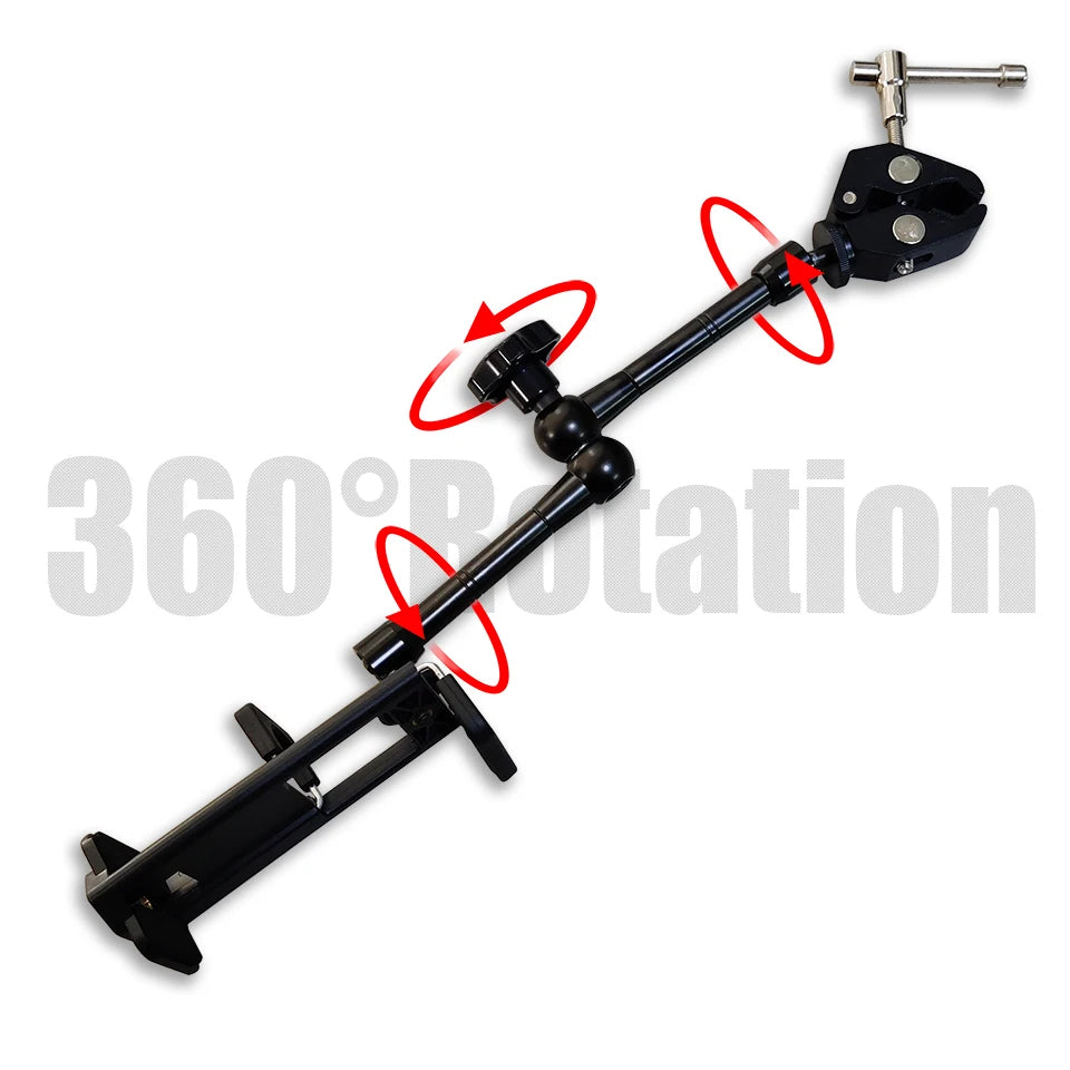 Tablet Autohalter Magic Arm 4–11 Zoll – 360° drehbar, Klemme, 1/4"-Adapter, für iPad & Smartphone