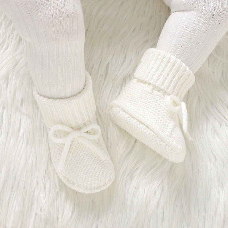 Baby Lauflernschuhe – Weiche Stricksohle mit Schleife, rutschfest (0–18 Monate)