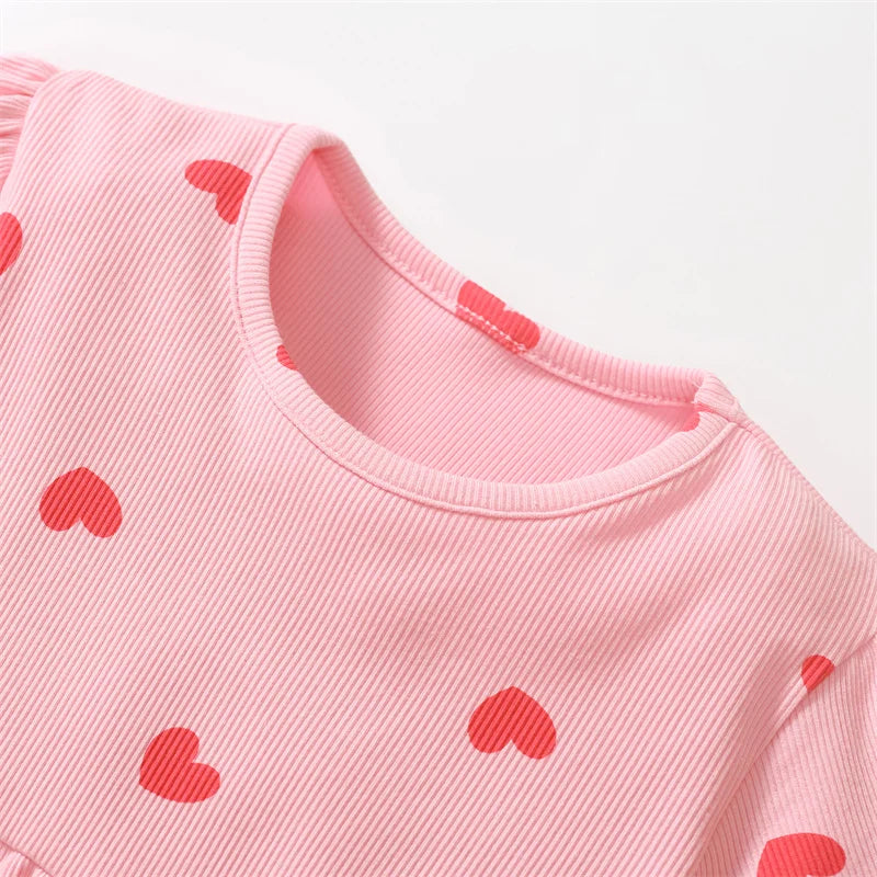 Mädchenkleid Kurzarm mit Herzmuster – Sommerkleid aus Baumwolle (2–7 Jahre)