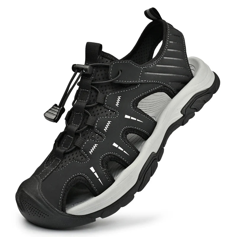 Herren Ledersandalen – Outdoor Wanderschuhe Sommer | Schwarz, Beige, Grün