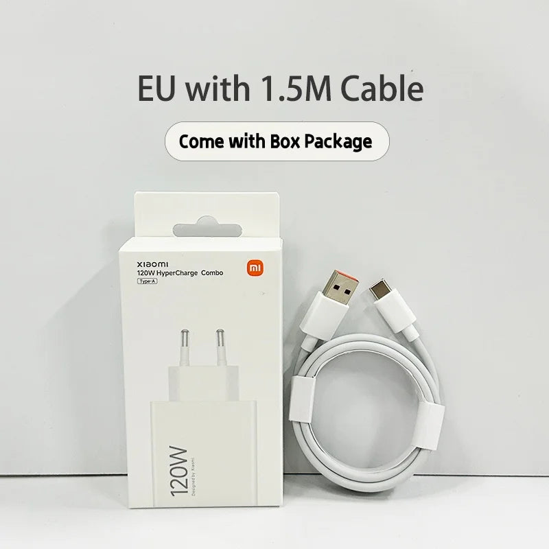 Xiaomi Original 120W HyperCharge Ladegerät – EU/US, 6A USB-C Kabel, für Xiaomi, Redmi, Poco & Black Shark