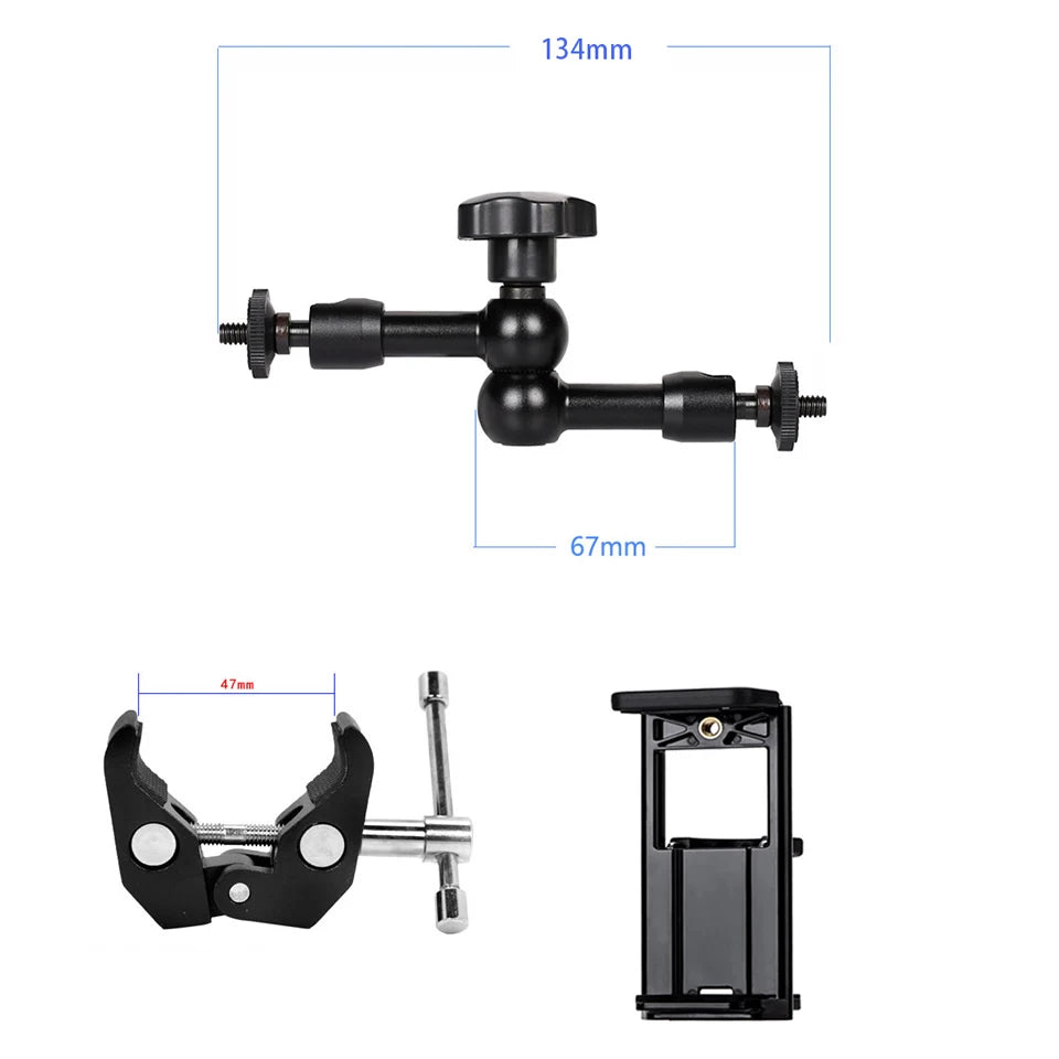 Tablet Autohalter Magic Arm 4–11 Zoll – 360° drehbar, Klemme, 1/4"-Adapter, für iPad & Smartphone