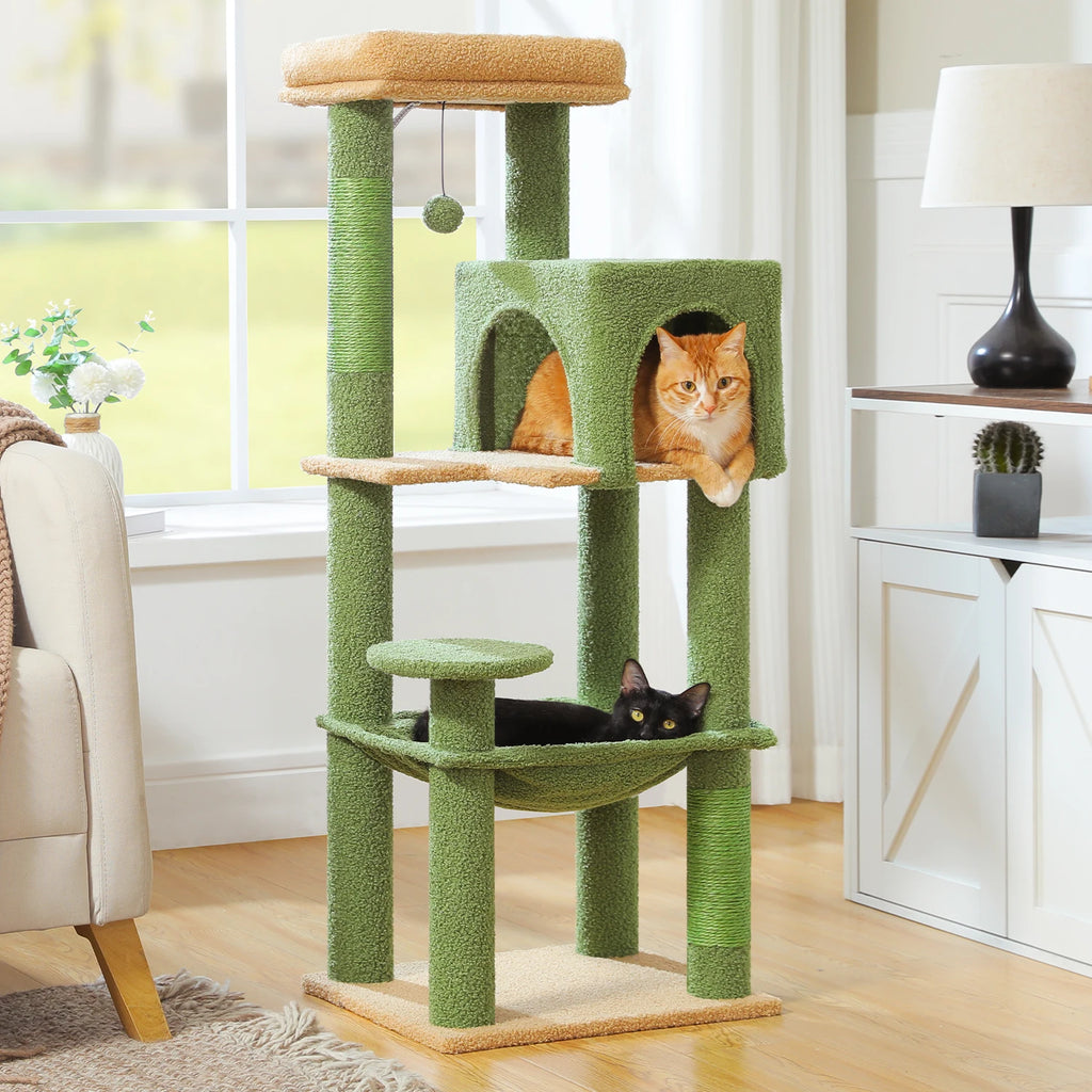 Mehrstöckiger Kratzbaum mit Sisal-Kratzpfosten – Kuschelhöhle, Hängematte & Plattformen für Katzen (Größe S)