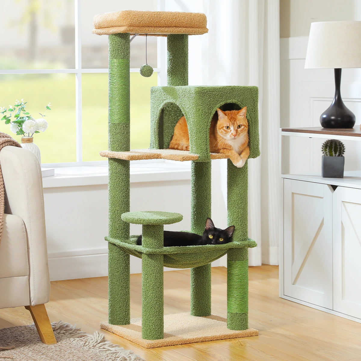 Mehrstöckiger Kratzbaum mit Sisal-Kratzpfosten – Kuschelhöhle, Hängematte & Plattformen für Katzen (Größe S)