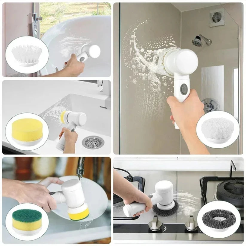 Elektrische Reinigungsbürste 5-in-1 – USB-aufladbar, 5 Wechselköpfe (Bad, Küche, WC)