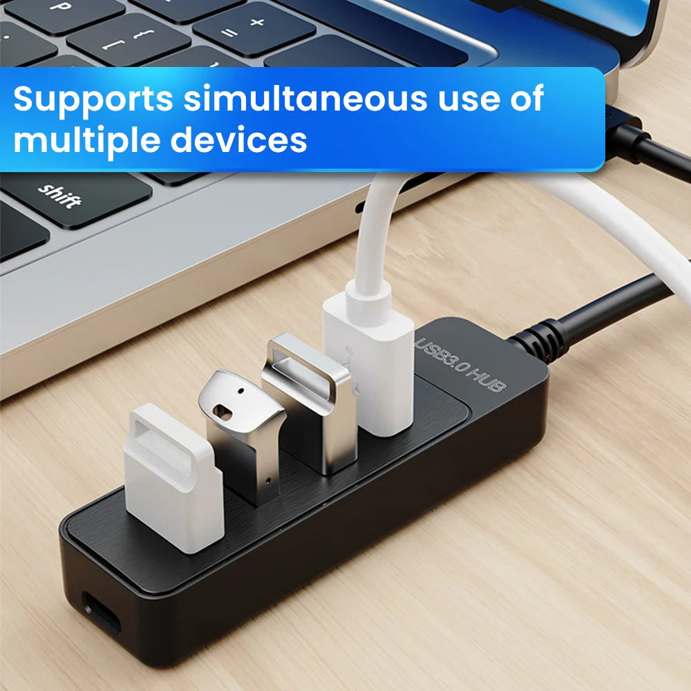 4-Port USB Hub – USB 3.0 & USB-C, Highspeed, für Laptop & PC