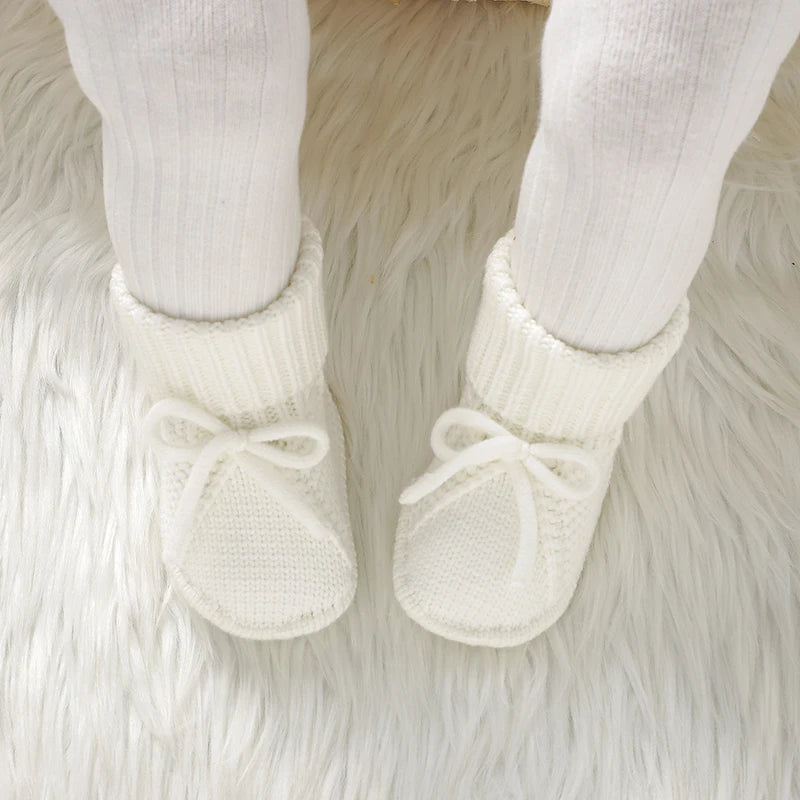 Baby Lauflernschuhe – Weiche Stricksohle mit Schleife, rutschfest (0–18 Monate)