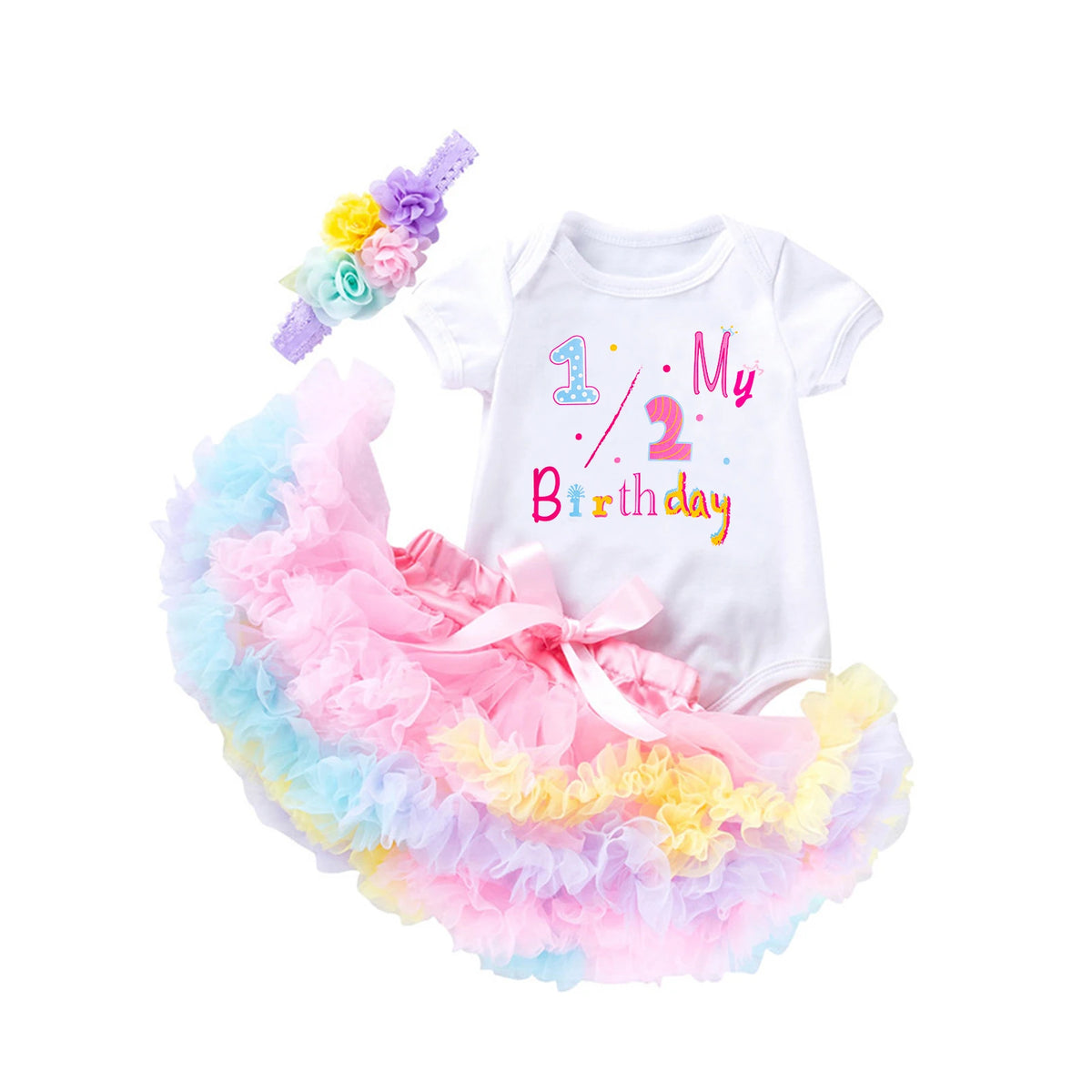 Baby Mädchen Geburtstags-Set 3-teilig – Body, Tüllrock & Haarband (3–24 Monate)