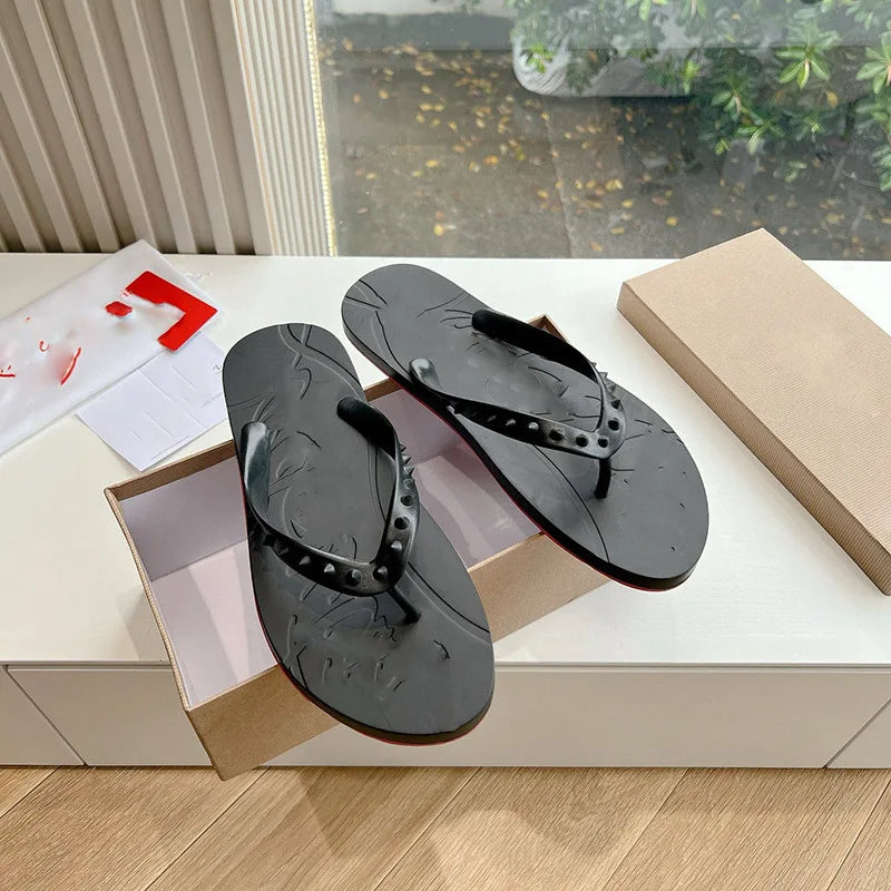 Herren Strandsandalen mit roter Sohle – Modische Leder Flip Flops