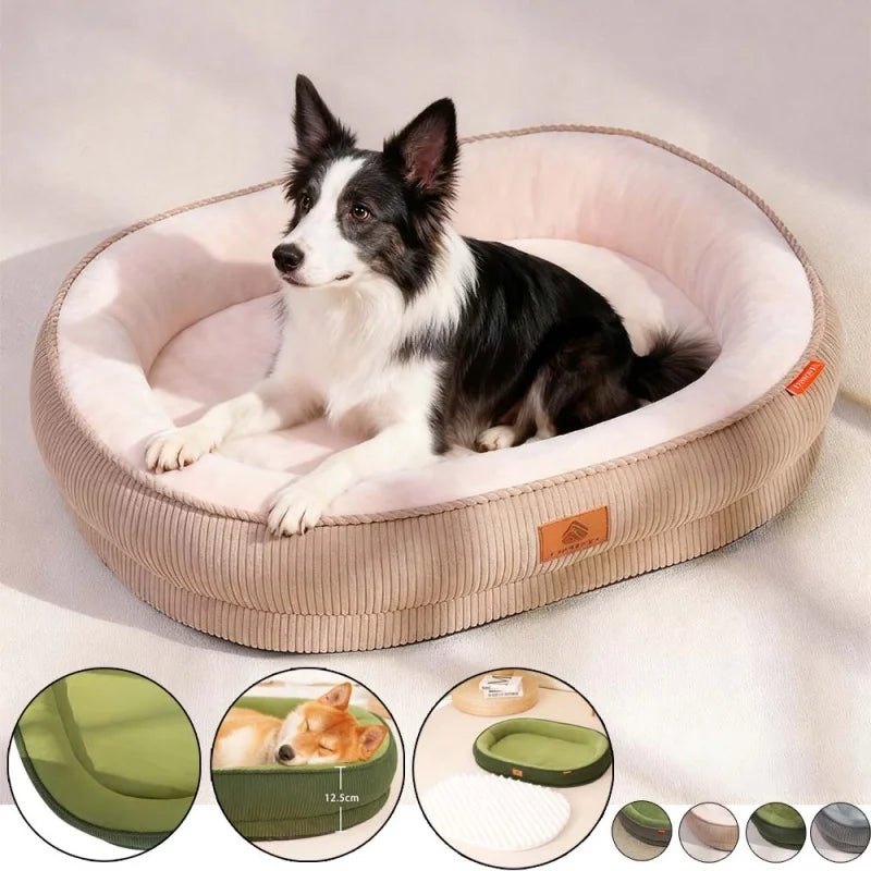 Cord-Hundebett mit abnehmbarem, waschbarem Bezug – Weiches Plüsch-Haustierbett