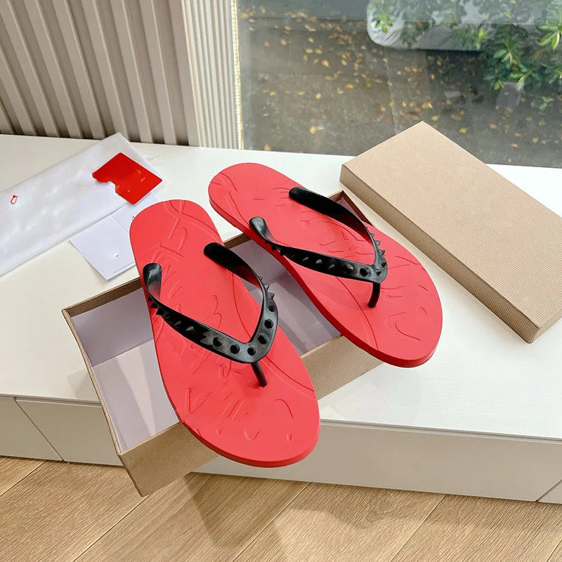 Herren Strandsandalen mit roter Sohle – Modische Leder Flip Flops