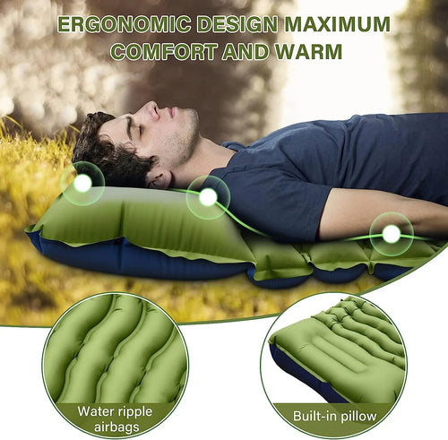 Aufblasbare Camping-Schlafmatte 10 cm – Mit integriertem Kissen & Fußpumpe, Grün